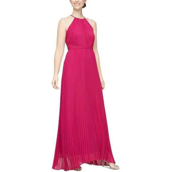 Alex & Eve Women's pleated halter gown Size 10 Hot Pink - Picture 1 of 2